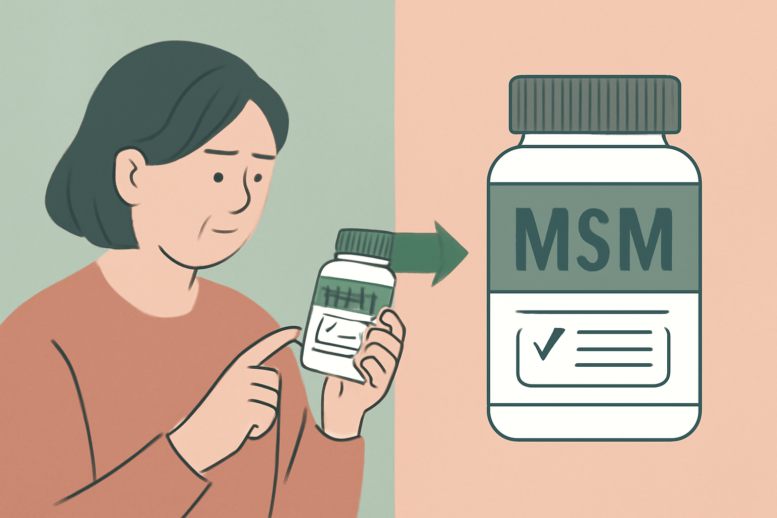 MSM 제품 라벨에서 건강기능식품 표시와 1일 섭취량당 MSM 함량을 찾는 순서