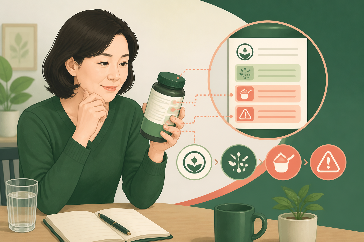 건강기능식품 마크와 원료명 및 일일섭취량을 확인하는 제품 라벨