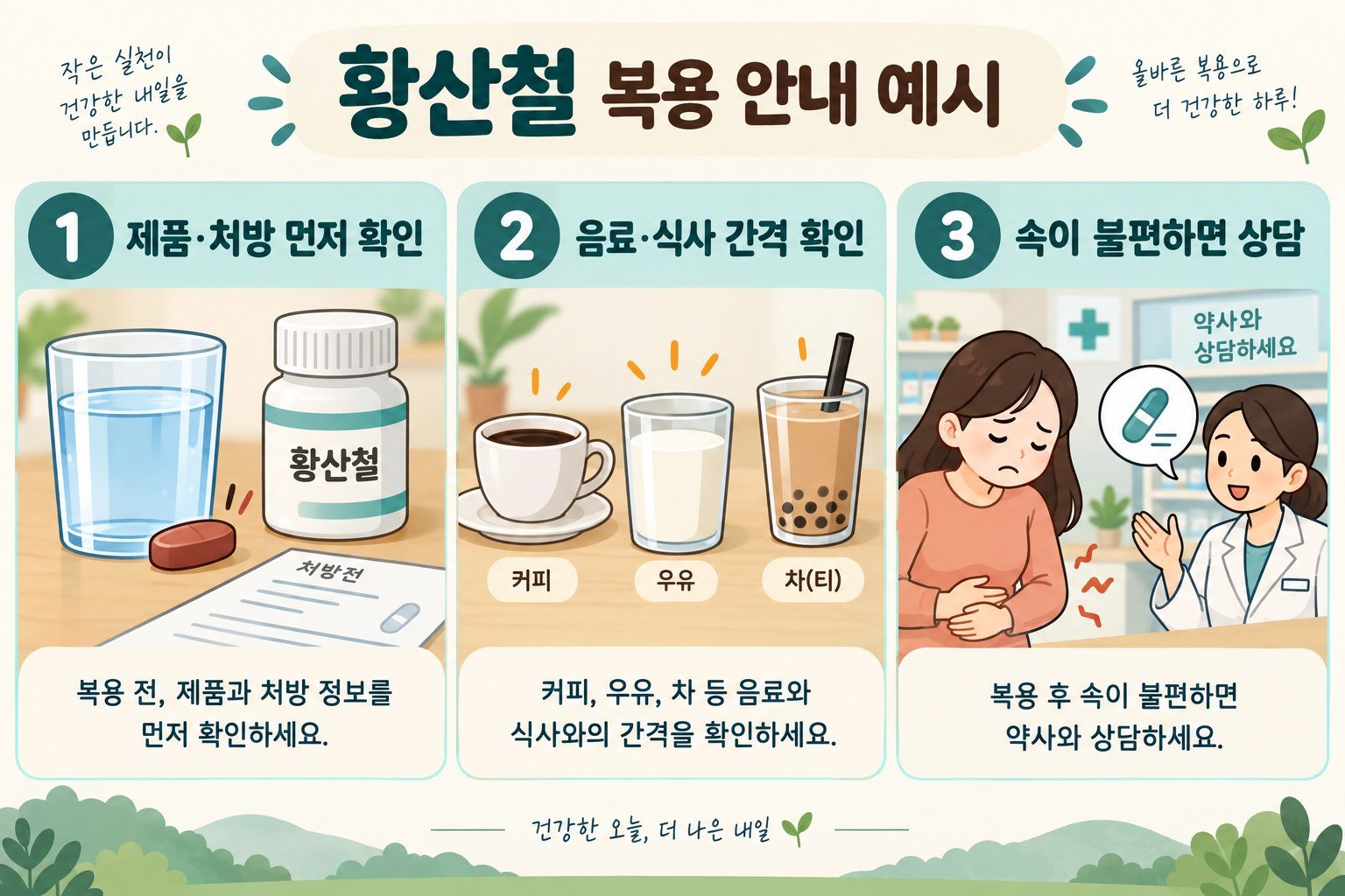 황산철 제품·식사 간격·위장 불편 상담 확인 순서