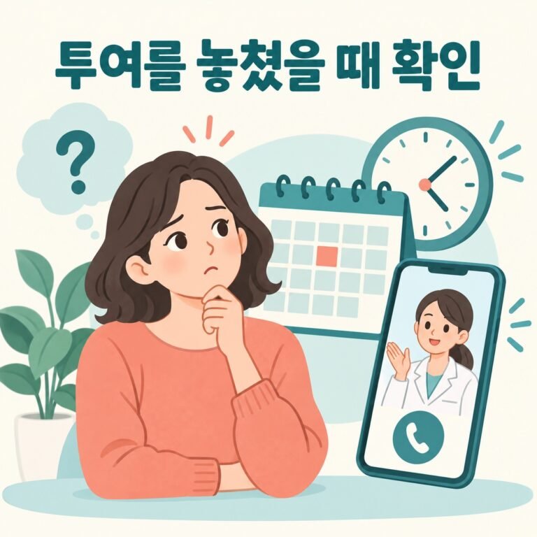 투여 예정 시점과 현재 시각을 확인하며 상담하는 모습