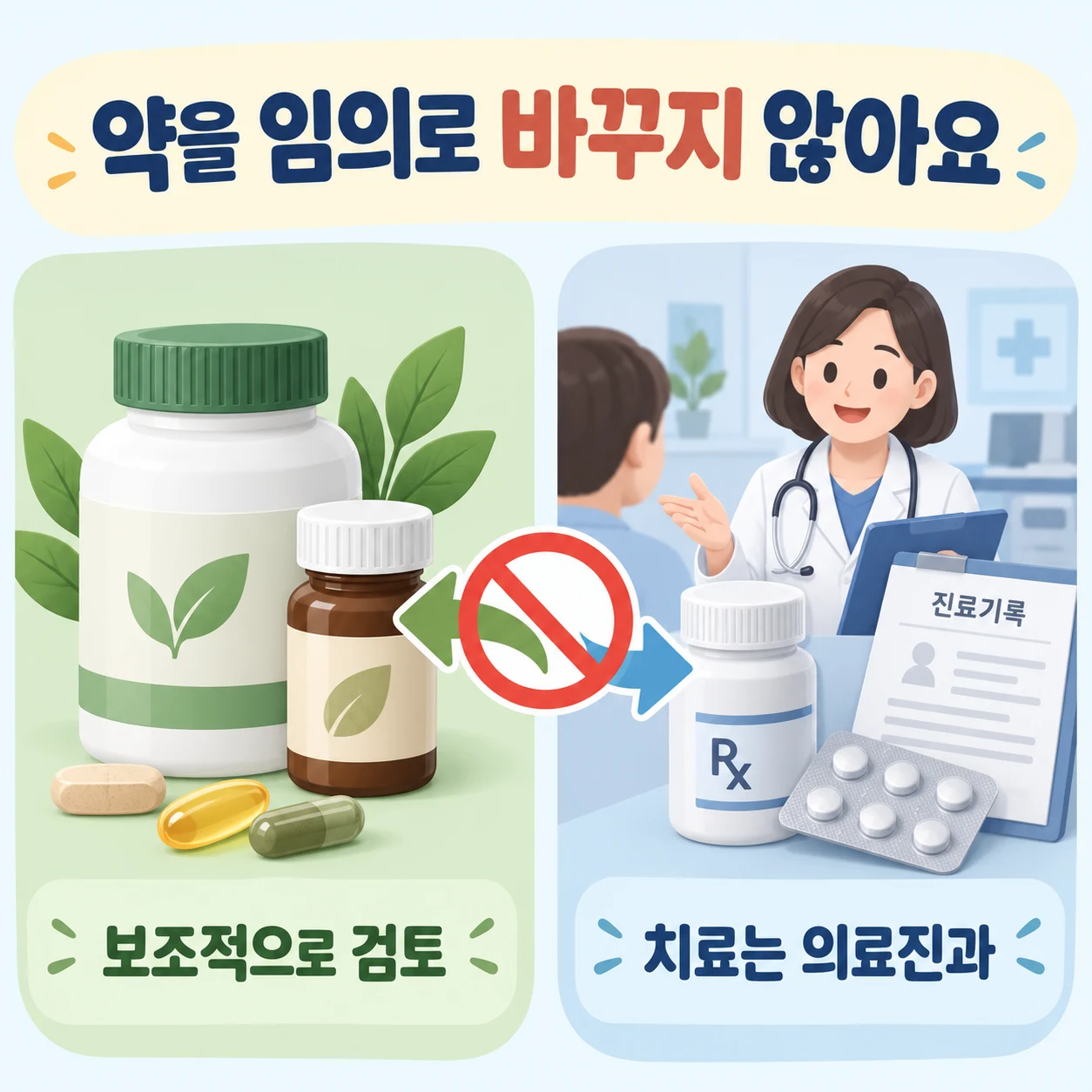 건강기능식품과 치료를 구분하고 약을 임의로 바꾸지 않는 원칙