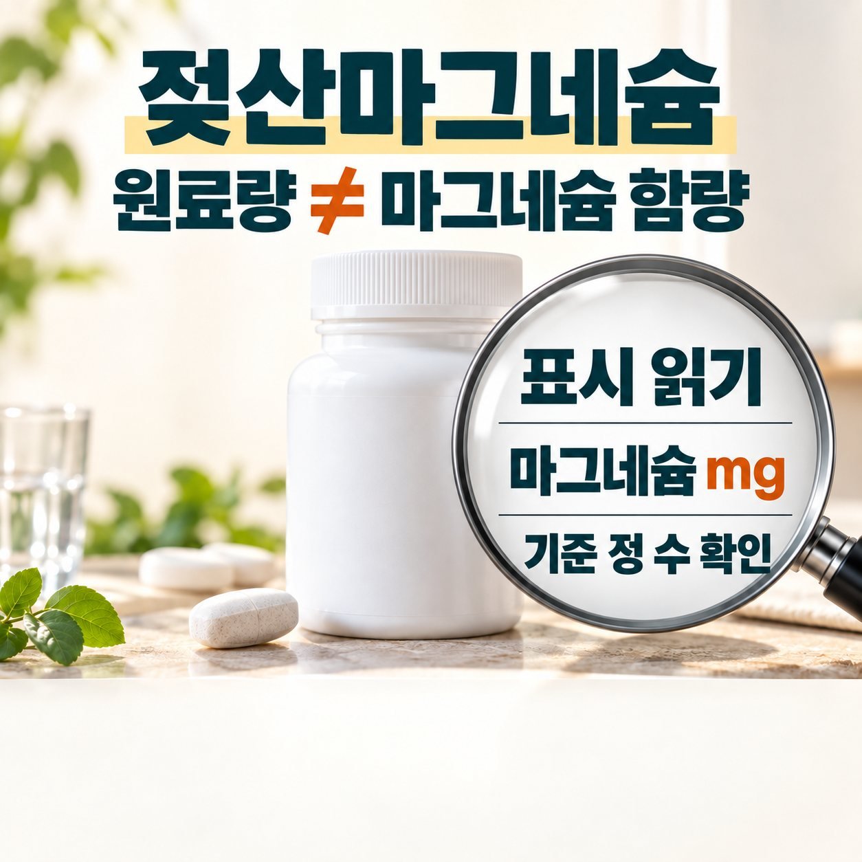 젖산마그네슘 원료량과 마그네슘 함량 및 기준 정 수 확인