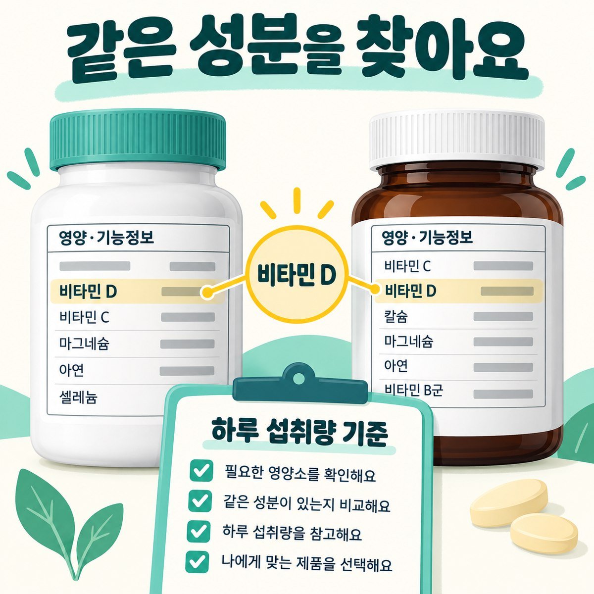 하루 섭취 기준과 영양소를 맞춰 성분표 비교하기