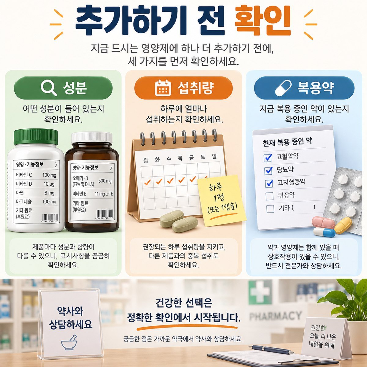 성분과 섭취량 및 복용약 확인 순서