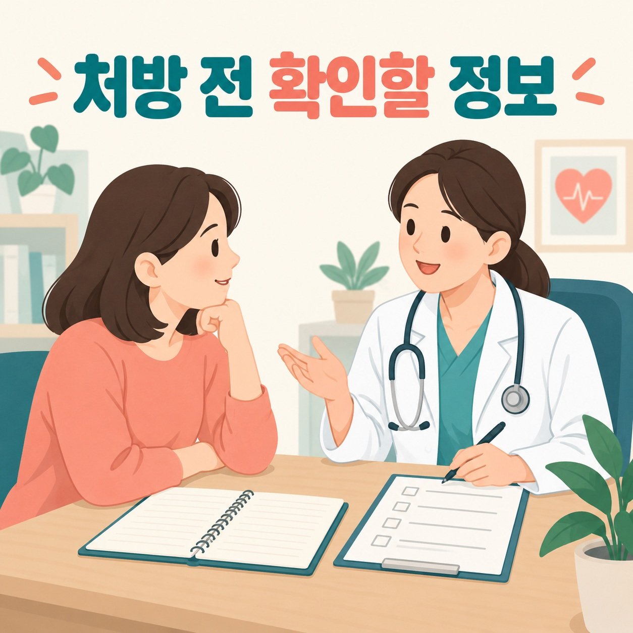 처방 전에 기존 질환과 복용약을 의료진에게 설명하는 모습